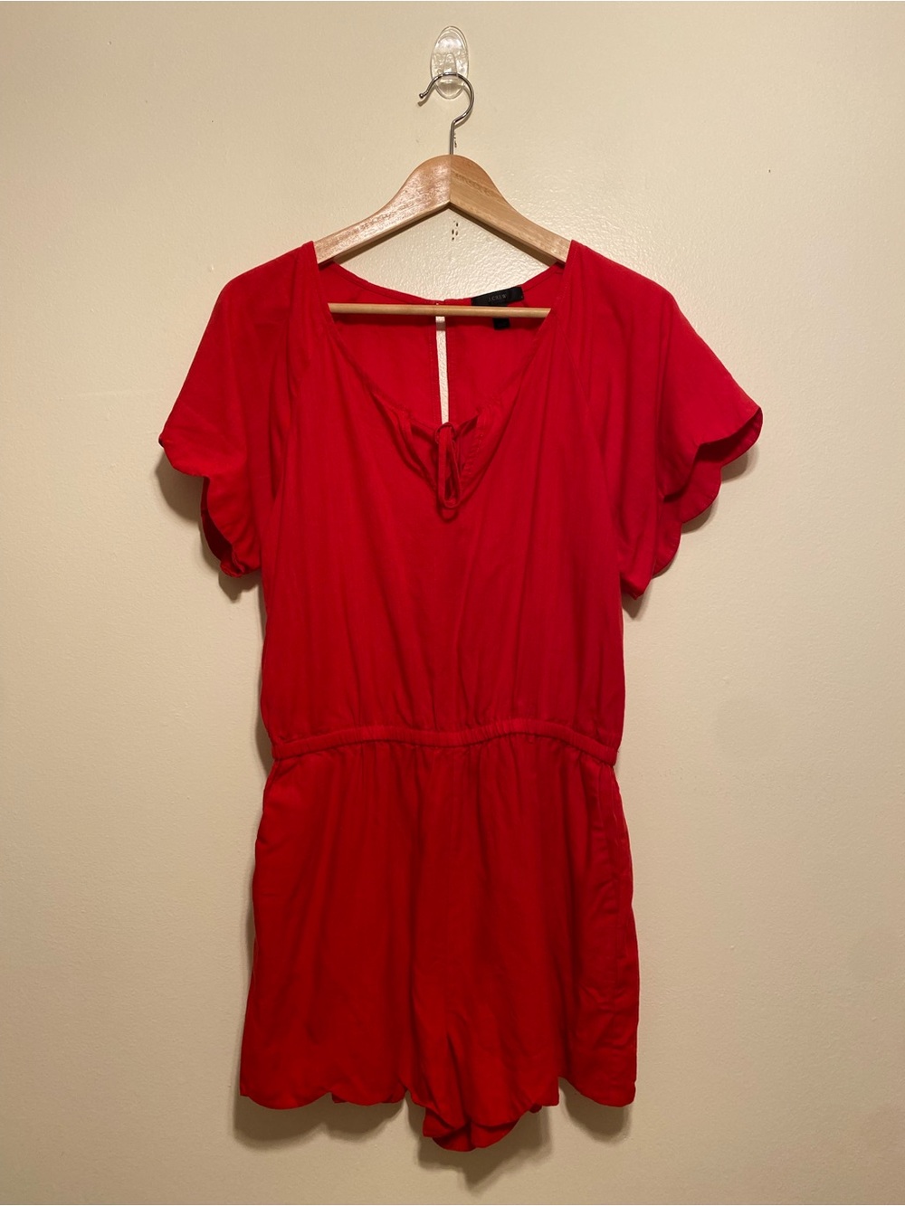 J. Crew Bright Red Tie-Front Short Sleeve Romper. Size XS. Style G5371